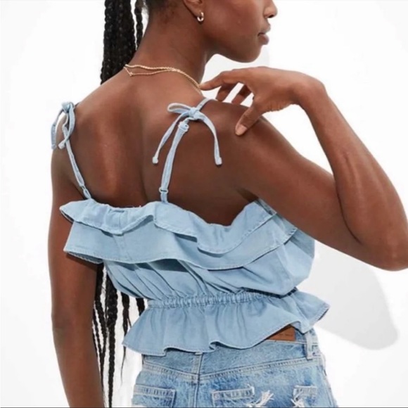 AE Chambray Ruffle Top - Picture 3 of 4